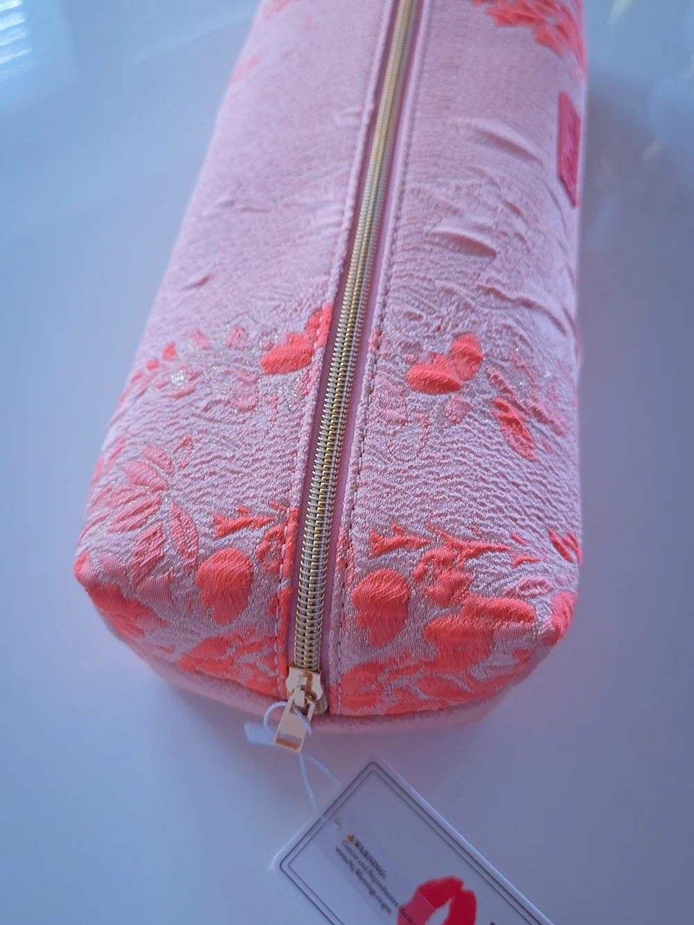 Coral Floral Embroidered Hair Tool Bag